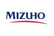 The logo features the word "Mizuho" in bold blue letters against a white background, with a curved red line beneath.