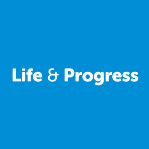 Life & Progress logo with blue background